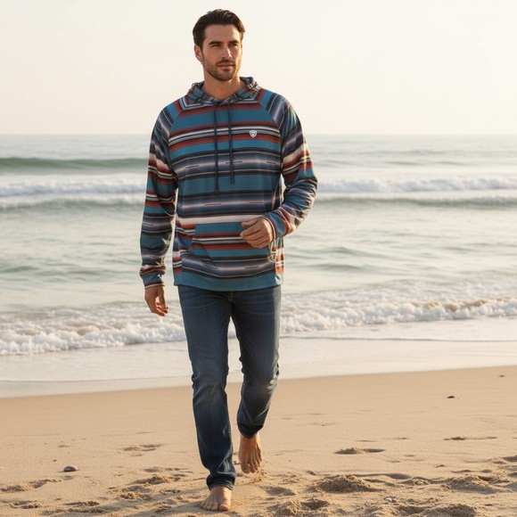 Rock & Roll Denim Multi Colored Turquoise Lightweight Hoodie Men’s Size - XL - Picture 3 of 13